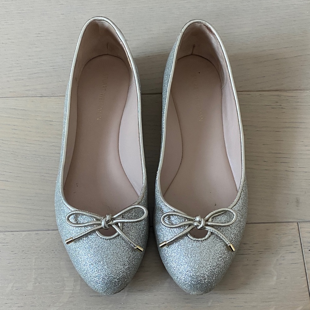 Stuart Weitzman Sparkling Silver Flats